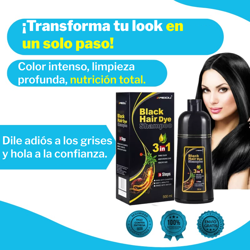 Shampoo Black Hair Dye 3 en 1