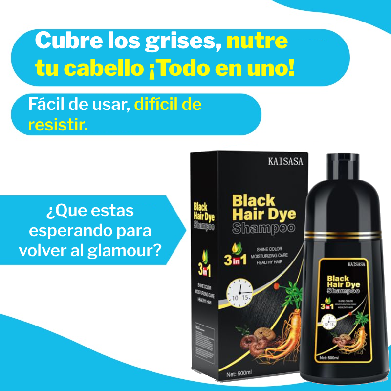 Shampoo Black Hair Dye 3 en 1